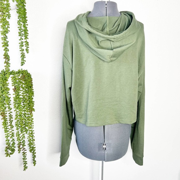 Shein Army Green Hooded Drawstring Crop Sweatshirt Women's Size X-Large XL - Picture 4 of 8